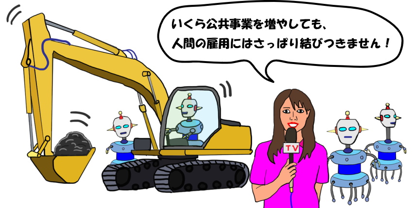 工事現場でロボットが働くという絵（イラスト）