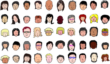 村人50人の顔の絵(イラスト)