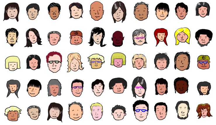 ５０人の村人の絵（イラスト）