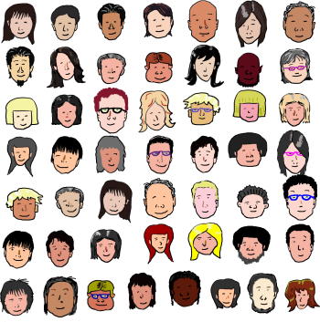 ５０人の村人の絵（イラスト）