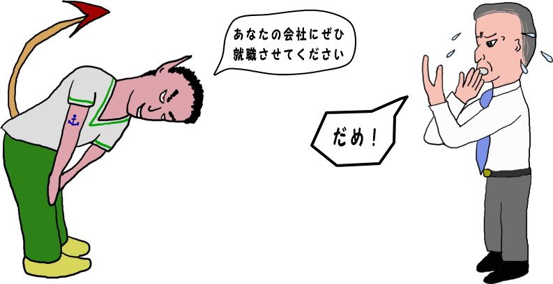 刺青をした人の面接の絵（イラスト）