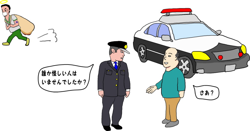 強盗事件が起きて警察に聞かれるという絵（イラスト）