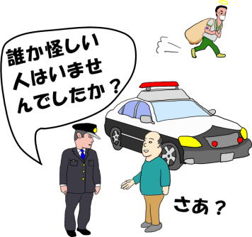 強盗事件が起きて警察に聞かれるという絵（イラスト）