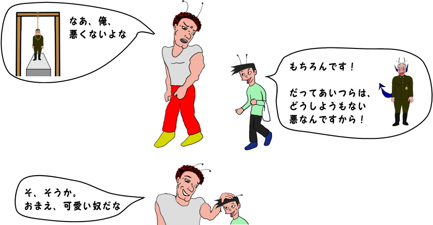 弱者が強者に取り入るという絵（イラスト）