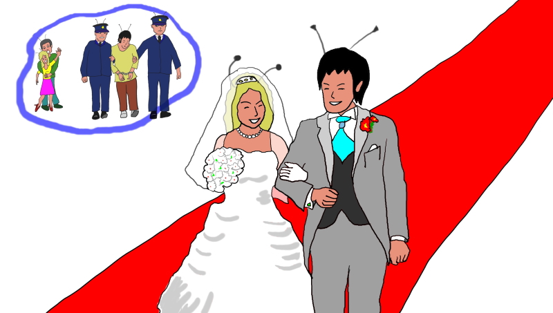 異人種間の結婚の絵（イラスト）
