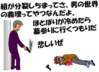 弟分を射殺し悲しむヤクザの絵（イラスト）