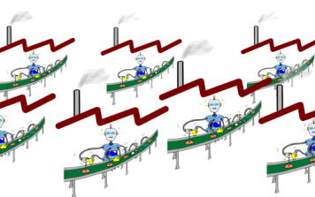 ロボット化された工場の絵（イラスト）