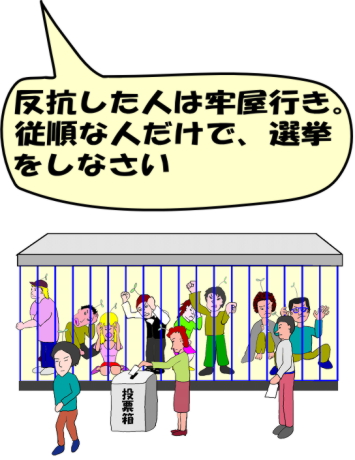 反抗した人は牢屋行き。従順な人だけで、選挙をしなさい