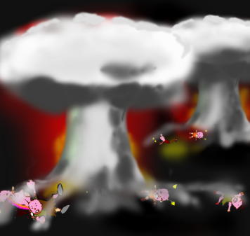原爆のキノコ雲のイラスト、絵。