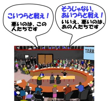 国際会議で議論している絵（イラスト）