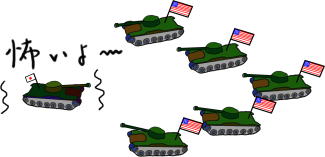 戦車が１対５で対峙する絵（イラスト）
