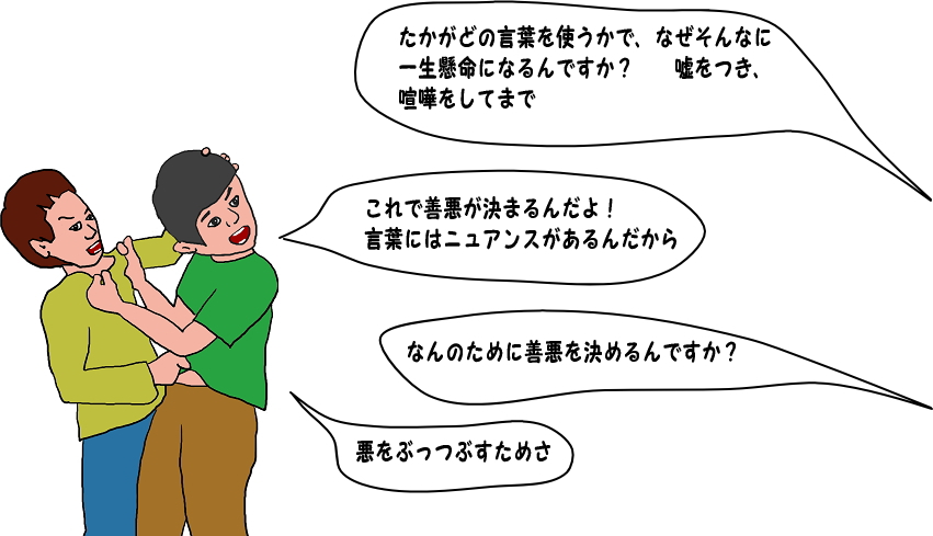 議論の理由を尋ねるという絵（イラスト）