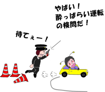 検問を突破する車の絵（イラスト）