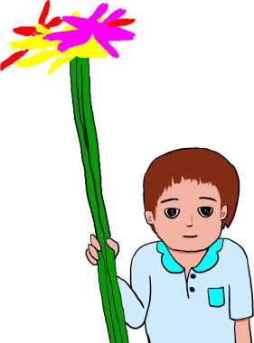 花を持つ子供の絵