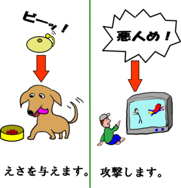 ベルを鳴らしエサを与えます。正義の味方が悪いと決めて攻撃します。