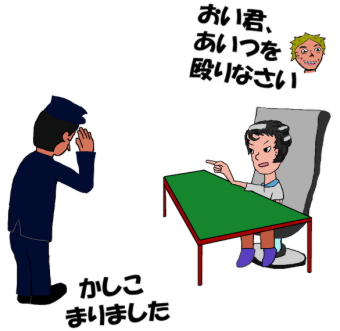 権力で命令して殴ってもらうという絵