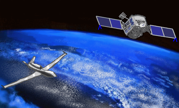 スパイ衛星、無人偵察機の絵（イラスト）です。