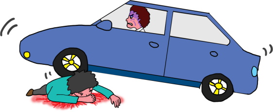 交通事故の被害者を再び車でひくという絵（イラスト）