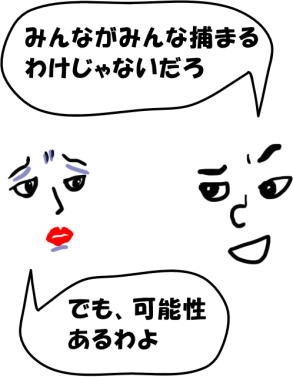 みんながみんな逮捕されないという会話の絵（イラスト）