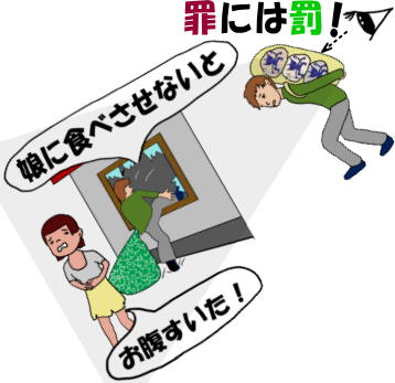 悪と罪で、犯罪の原因を二重に錯覚する絵（イラスト）