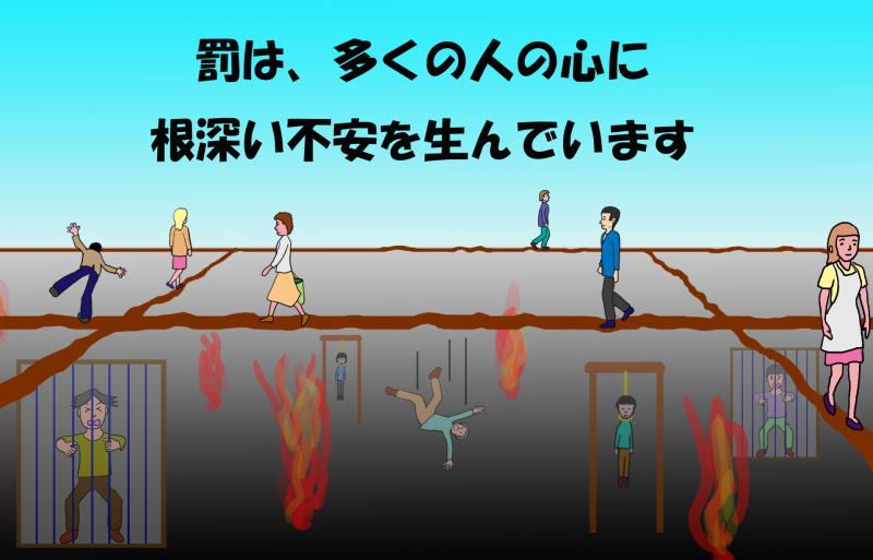 「罰は、多くの人の心に根深い不安を生んでいます」という絵（イラスト）